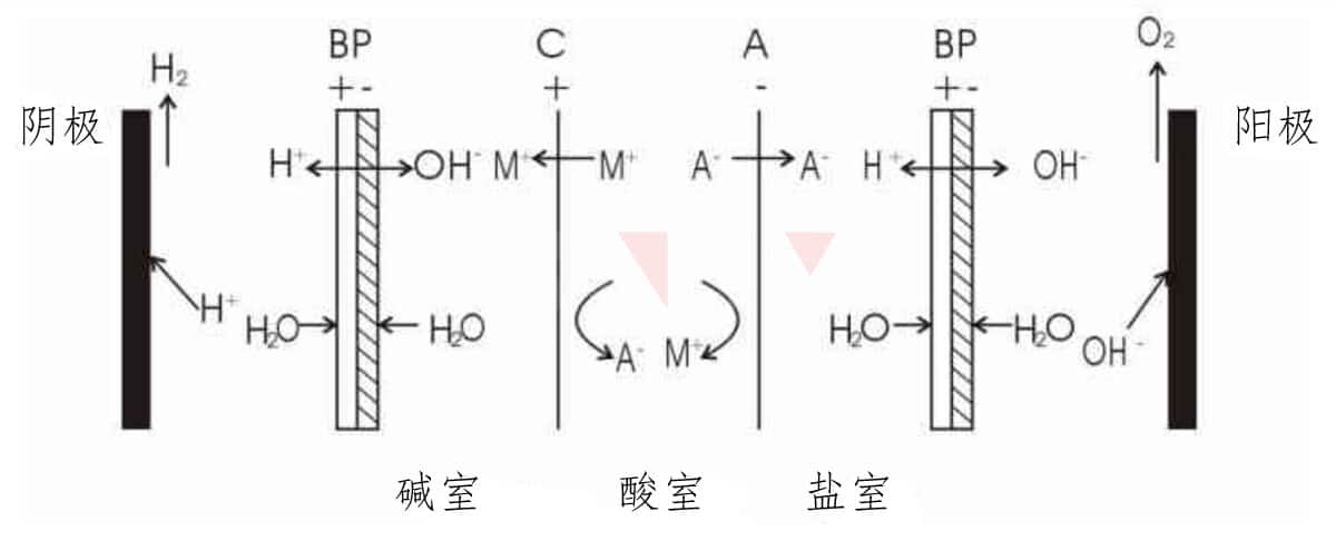 双极膜+阳离子交换膜+阴离子交换膜